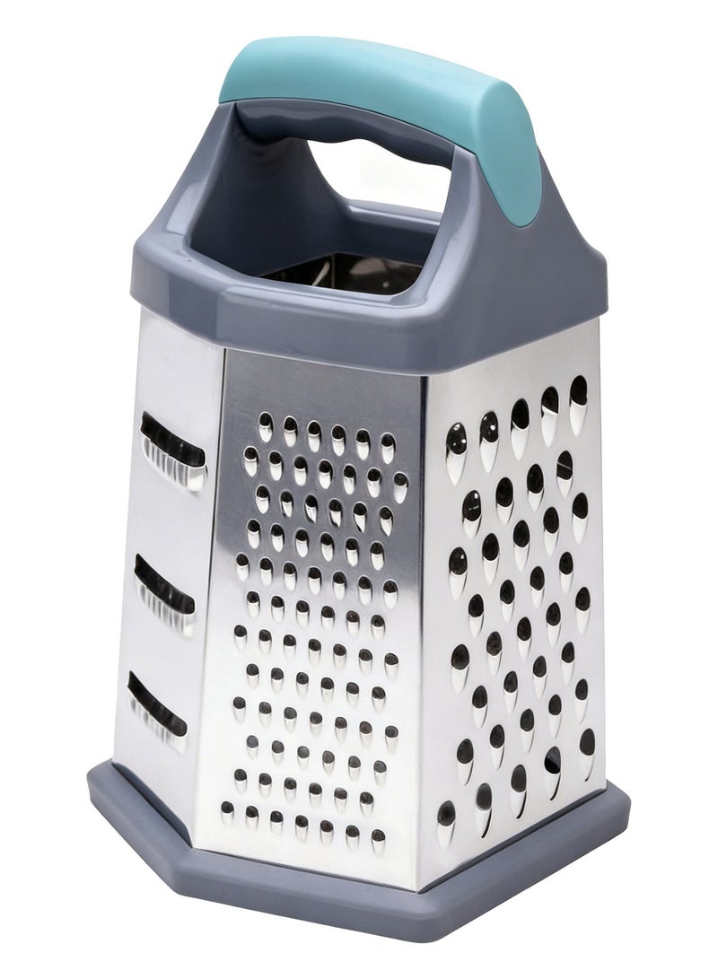 ساكان مبشرة صندوقية 6 في 1، مبشرة خضروات وجبن من الفولاذ المقاوم للصدأ مع 6 أسطح متعددة الاستخدامات، سهلة التنظيف ومقبض وقاعدة مانعة للانزلاق للبطاطس والجزر والزنجبيل والثوم (أزرق مخضر) - Image 1